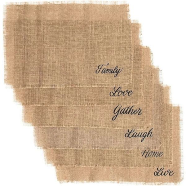 Woven Jute Placemats Love Live Laugh Home Gather Family Print 18"x12" 6 Pcs Kitcheniva