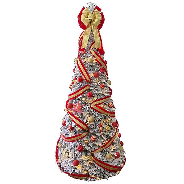 BrylaneHome 6'H Pre-Lit Flocked Pop-Up Tree BrylaneHome