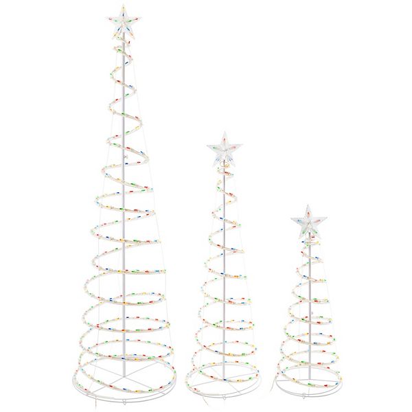 BrylaneHome Pre-Lit Spiral Outdoor Trees, Set Of 3 BrylaneHome