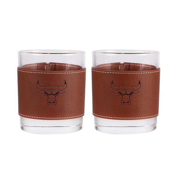 Chicago Bulls 2-Pack 12oz Rocks Glass with Leather Wrap Logo Brand