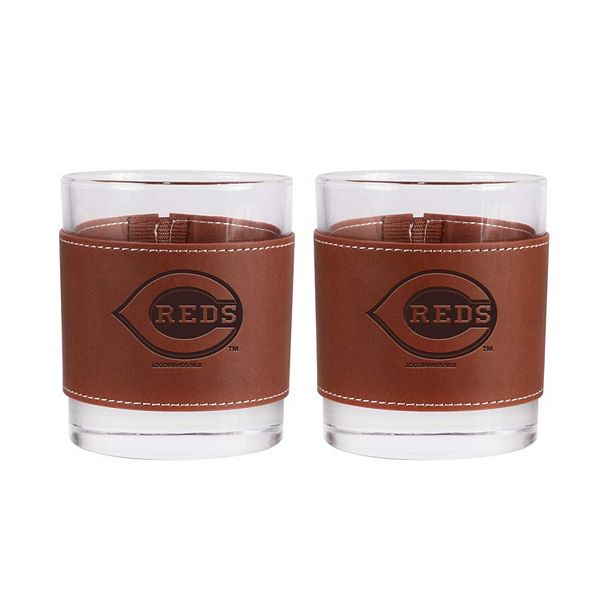 Cincinnati Reds 2-Pack 12oz Rocks Glass with Leather Wrap Logo Brand