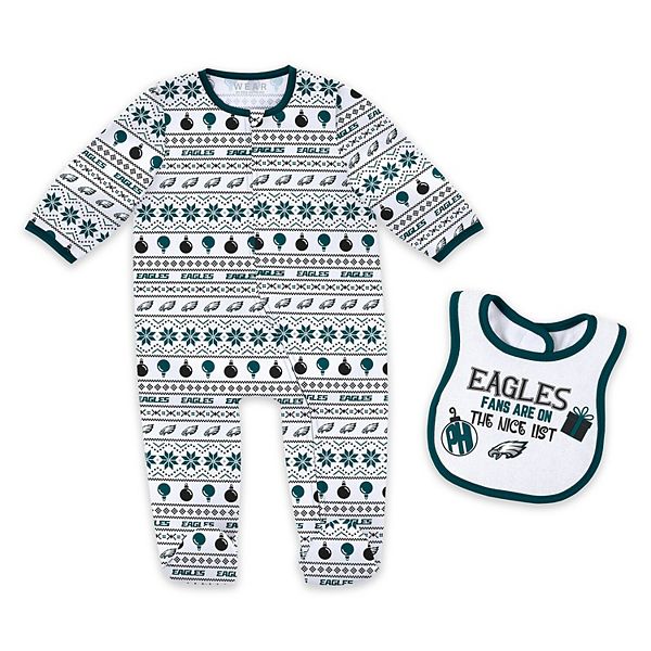 Детские Пижамы WEAR by Erin Andrews Philadelphia Eagles Allover Print Full-Zip Sleeper & Bib Set WEAR by Erin Andrews