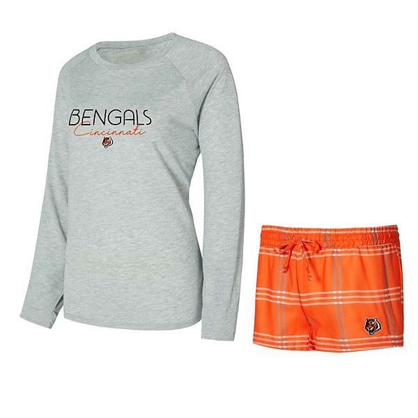 Women's Concepts Sport Orange/Gray Cincinnati Bengals Petition Raglan Long Sleeve T-Shirt and Shorts Set Unbranded