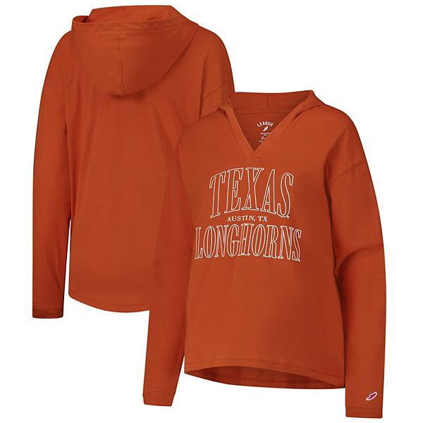 Женская Футболка League Collegiate Wear Texas Longhorns Texas Orange Slub Long Sleeve V-Neck Hoodie League Collegiate Wear