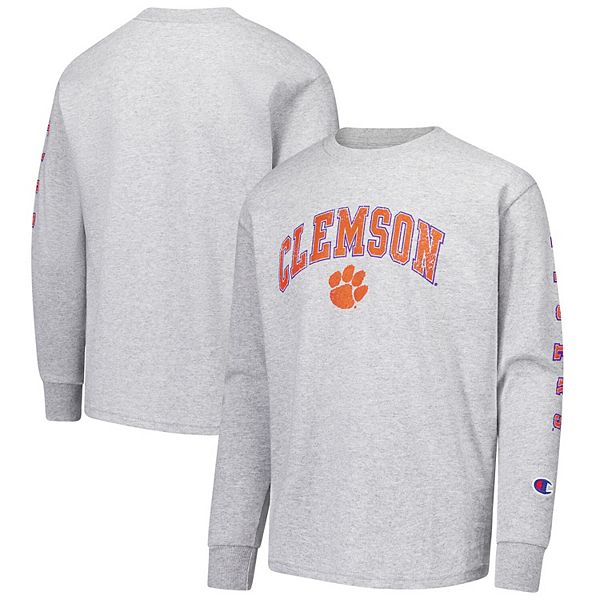 Детская Футболка Champion Серая Clemson Tigers с Динамичным Логотипом и Длинным Рукавом Champion