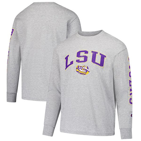 Детская Футболка Champion Серый LSU Tigers Distressed Arch Over Logo Длинный Рукав Champion