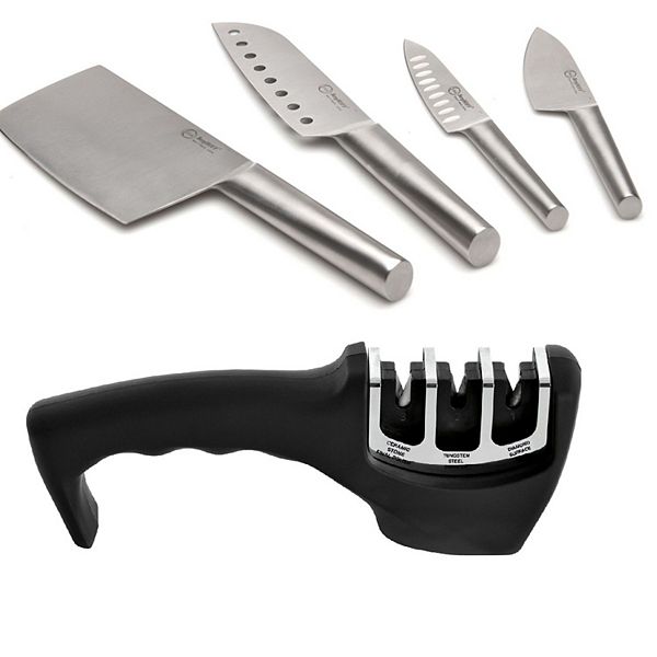 BergHOFF Straight 5-piece 18/10 Stainless Steel Specialty Knife Set with 3-Slot Sharpener BergHOFF