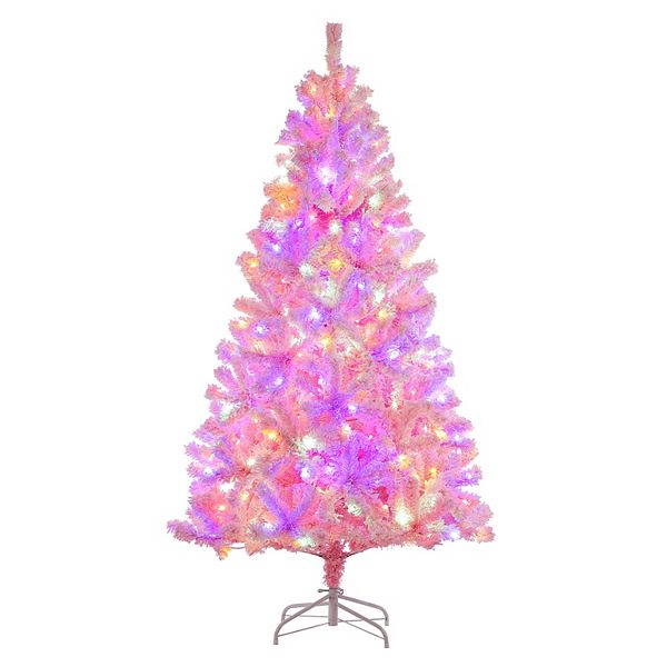 6Ft Pink Pre-lit Christmas Tree, Snow Flocked Artificial Xmas Tree for Party Holiday Decorations GARVEE