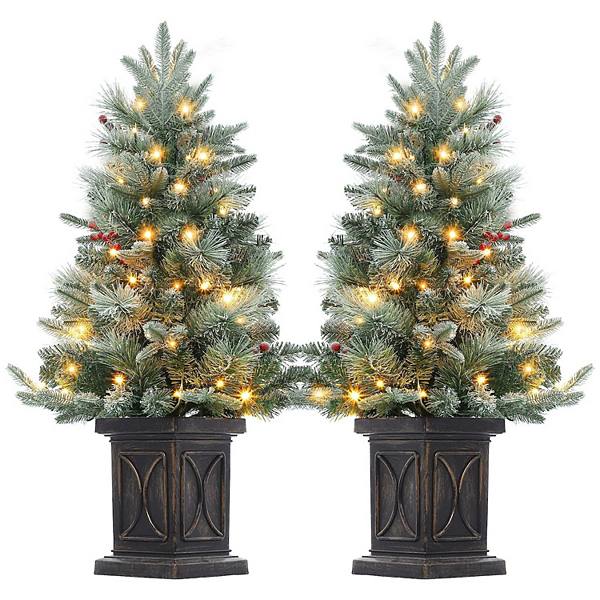 3ft Small 2 set Pre-Lit Artificial Christmas Tree with 78 Led Lights, Snow Flocked Xmas Tree GARVEE