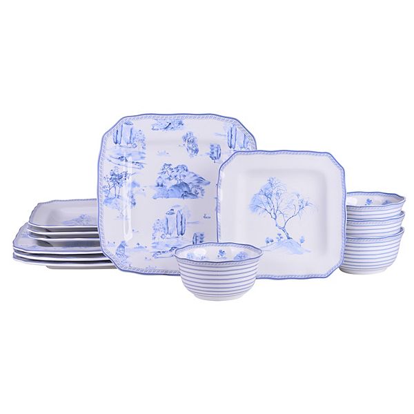 222 Fifth Scenic Toile Blue 12-pc. Porcelain Dinnerware Set 222 Fifth