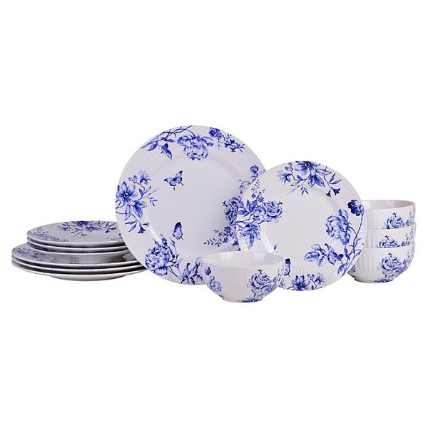 222 Fifth Cassian Embossed Toile Blue 12-pc. Porcelain Dinnerware Set 222 Fifth