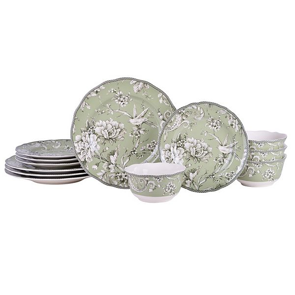 222 Fifth Adelaide Sage Porcelain 12-piece Dinnerware Set 222 Fifth