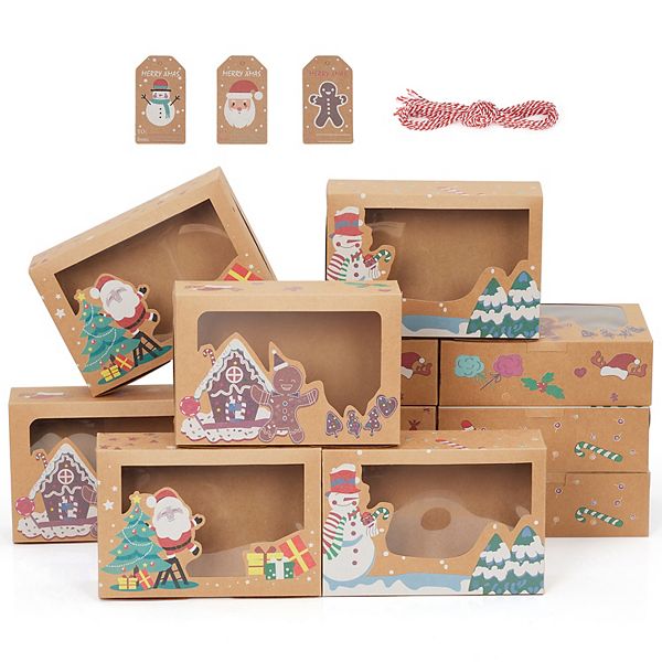 12 Pack Christmas Cookie Boxes, Foldable Treat Box with Window, for Pastries and Gift Giving GARVEE