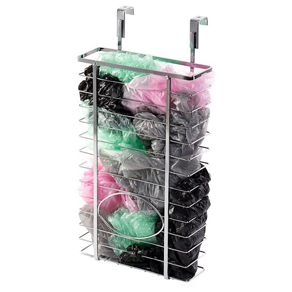 Durable Chrome Metal Grocery Bag Holder  Over-Cabinet & Door Organizer for Storing & Recycling Bags Basicwise