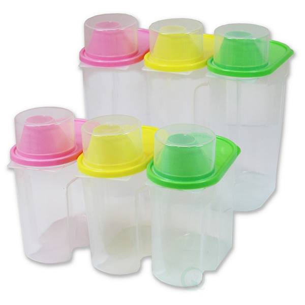 Bpa-free Plastic Food Saver, Kitchen Food Containers with Graduated Cap, Set Of 3 Large And 3 Small Basicwise