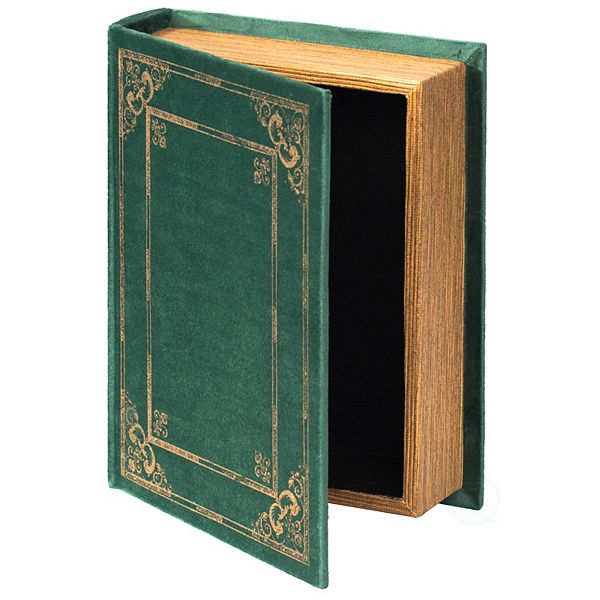 Decorative Vintage Book Shaped Trinket Storage Box- Green Vintiquewise