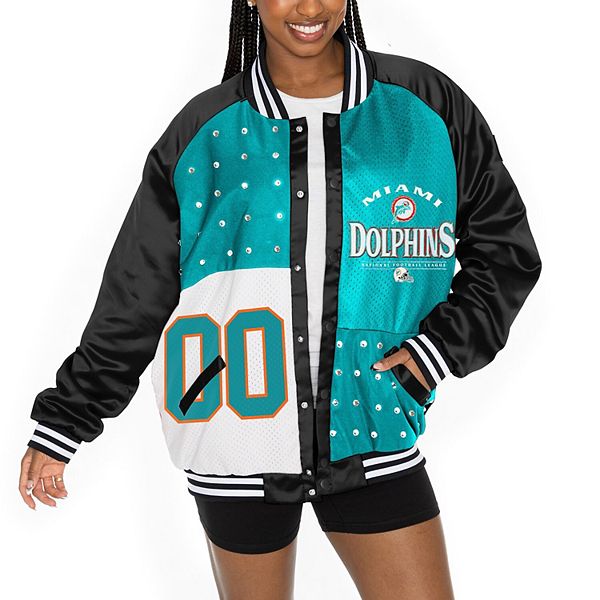 Женская оверсайз бомбер-куртка Gameday Couture Hot Shot с ринстоунами и логотипом Miami Dolphins Gameday Couture