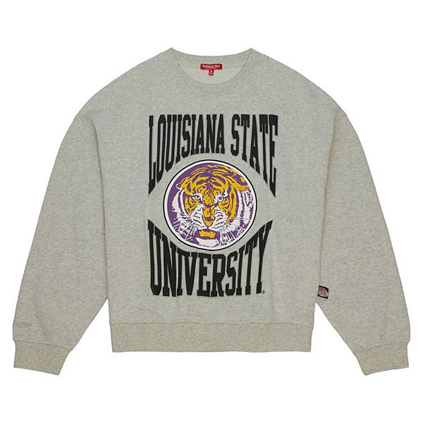 Женская Футболка Mitchell & Ness Светло-серая LSU Tigers Oversized Logo Легкий Пуловер Mitchell & Ness