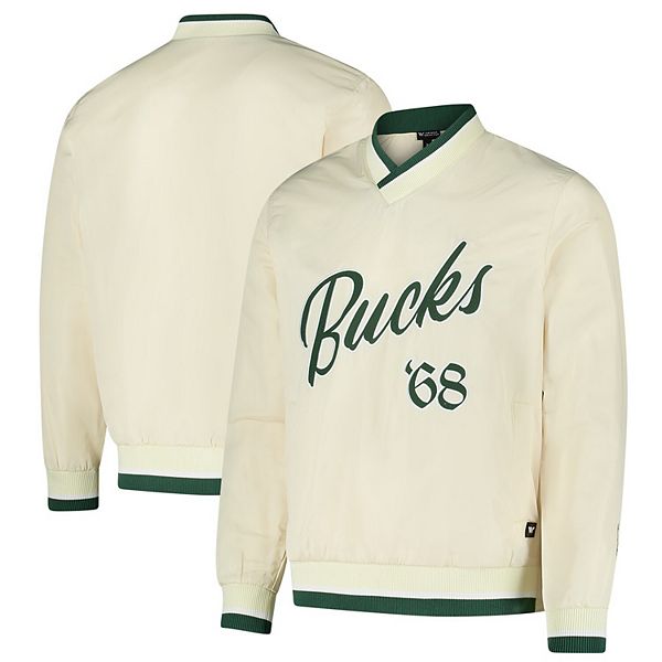 Унисекс Футболка The Wild Collective Cream Milwaukee Bucks Applique Pullover Windbreaker The Wild Collective