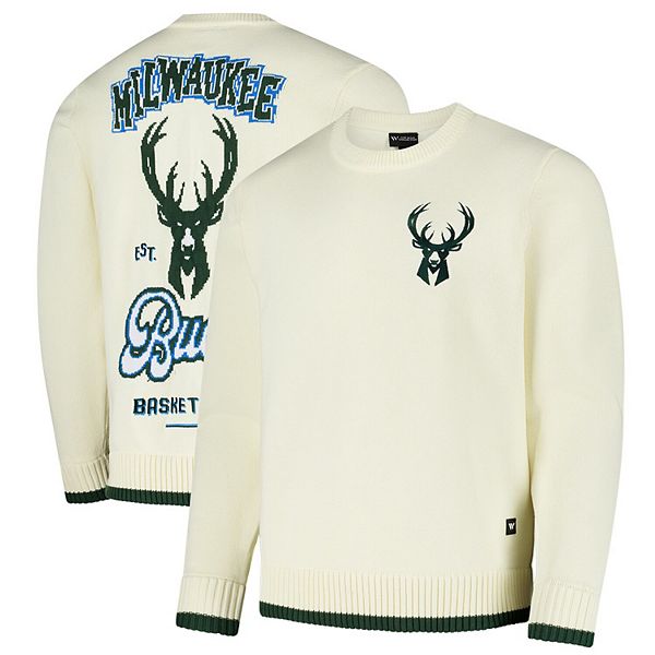 u Детские свитеры The Wild Collective Кремовый свитер Джаккард Milwaukee Bucks The Wild Collective