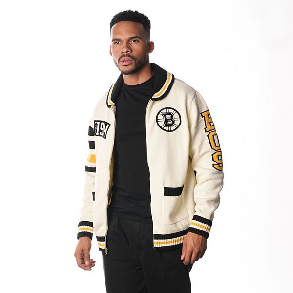 Унисекс Детские свитеры The Wild Collective Cream Boston Bruins Jacquard Full-Zip Sweater The Wild Collective