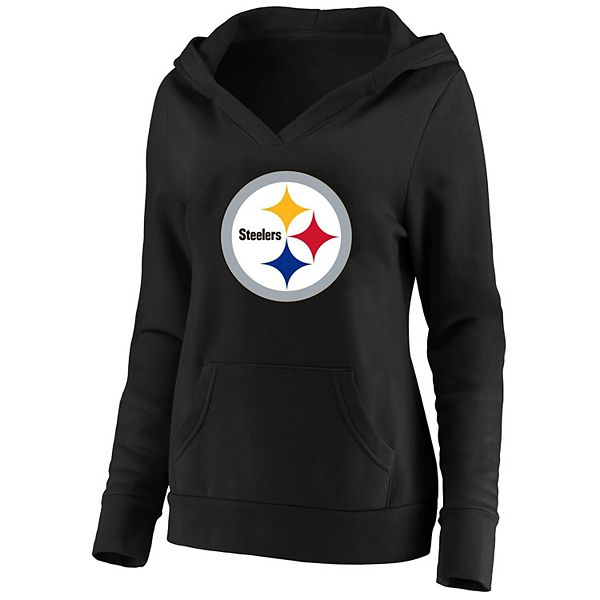 Женское худи Fanatics с капюшоном, V-образный вырез, черное, Pittsburgh Steelers, 100% хлопок Fanatics