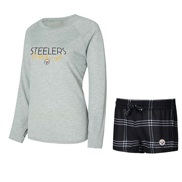 Women's Concepts Sport Black/Gray Pittsburgh Steelers Petition Raglan Long Sleeve T-Shirt and Shorts Set Unbranded