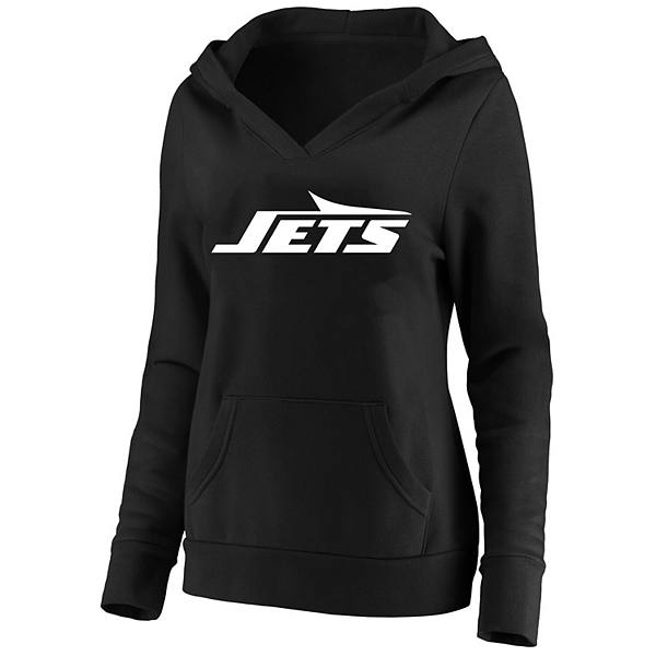 Женское черное худи Fanatics New York Jets с V-образным вырезом и карманом Fanatics