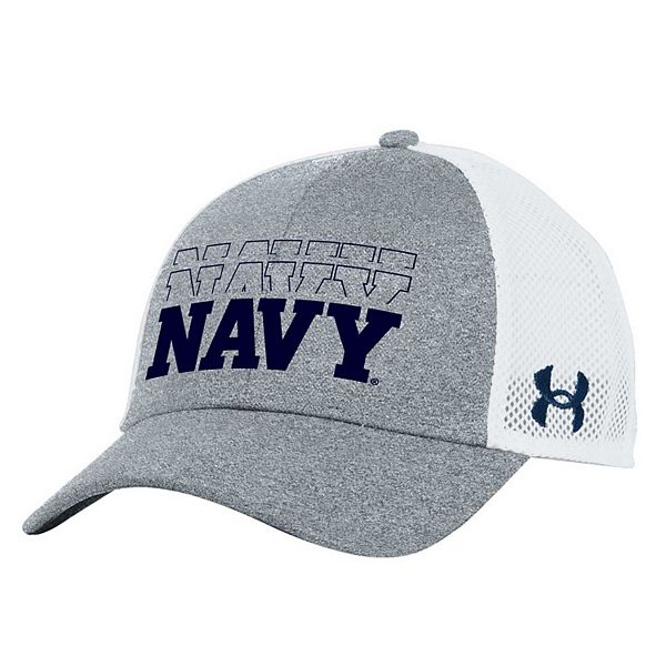 Кепка и бейсболка Under Armour Серая кепка Navy Midshipmen 2024 Sideline Blitzing Trucker с регулировкой Under Armour