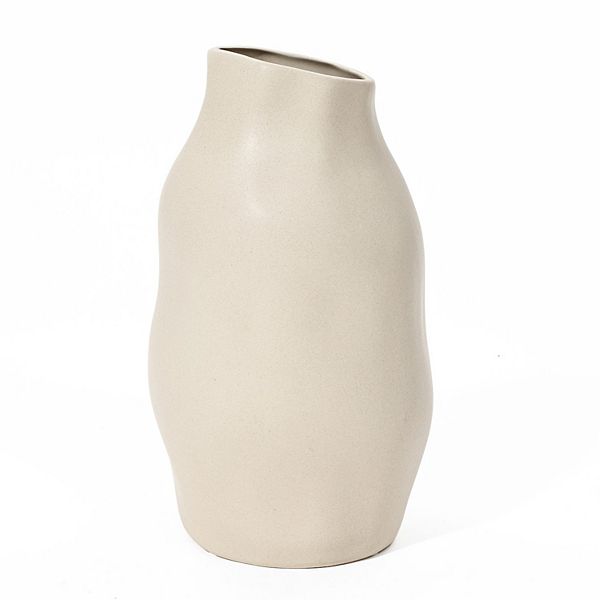 LuxenHome Ivory White Ceramic Modern Tall Vase Luxen Home