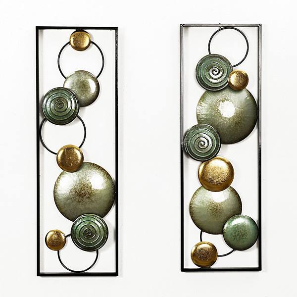 LuxenHome 2-pc Multi-color Circles Abstract Rectangular Metal Open Wall Decor Set Luxen Home