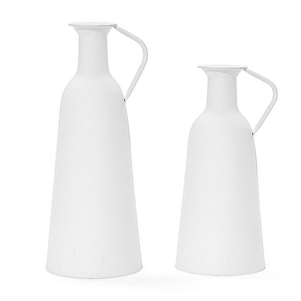 LuxenHome 2-pc White Iron Metal Pitcher Vase Set Luxen Home