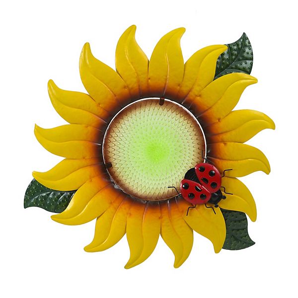 LuxenHome Sunflower Metal And Glass Outdoor Wall Decor Luxen Home