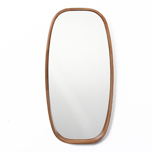 LuxenHome Natural Rubberwood Frame Rounded Rectangle Wall Mirror Luxen Home