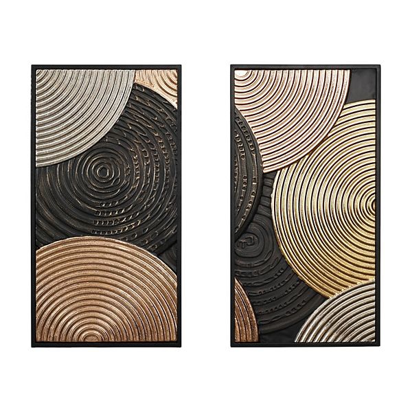 LuxenHome 2-pc Earth Tone Circles Abstract Rectangular Metal Wall Decor Set Luxen Home