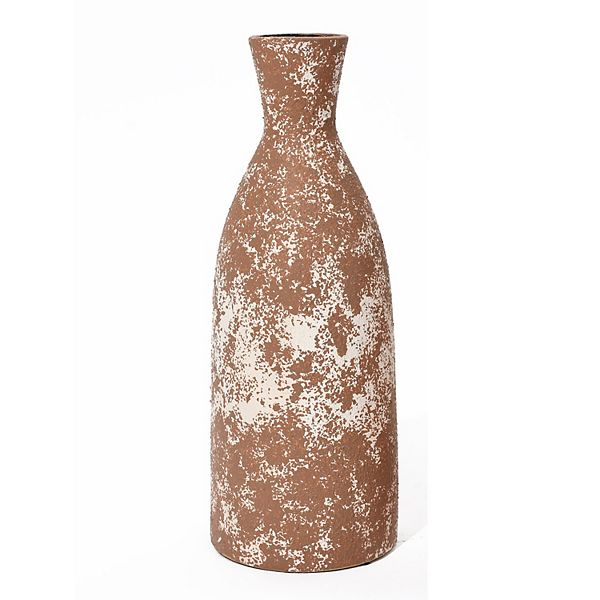 LuxenHome Rustic Brown 15.9-inch Tall Round Stoneware Vase Luxen Home