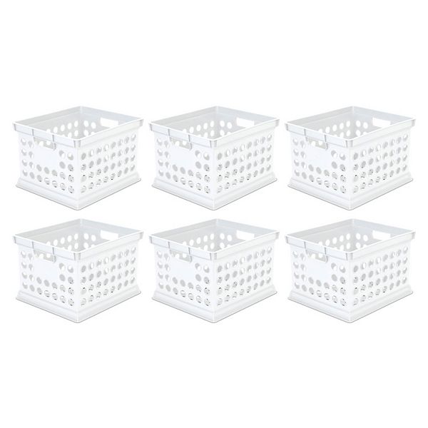 Sterilite Stackable Plastic Storage Open Crate Bin Organizer Box, White, 6-Pack Sterilite