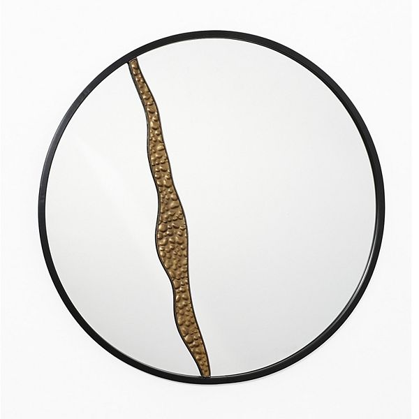 LuxenHome Goldrush Black Metal Frame Round Wall Mirror Luxen Home