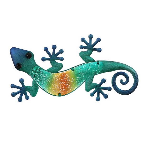 LuxenHome 24-inch Blue Gecko Lizard Metal And Glass Outdoor Wall Decor Luxen Home