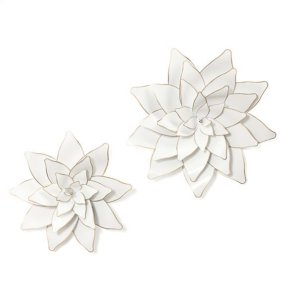 LuxenHome 2-Piece White Metal Lotus Flowers Wall Decor Set Luxen Home