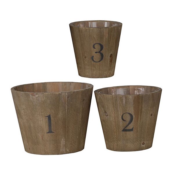 Wooden Planter With Round Base And Assorted Sizes, Set Of 3, Brown Benzara