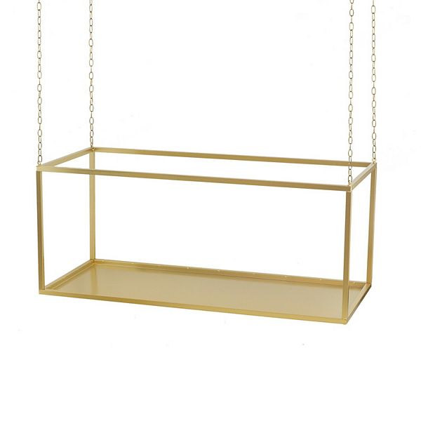 55 Inch Hanging Plant Stand, Modern Industrial Iron Frame With Chains, Gold Benzara