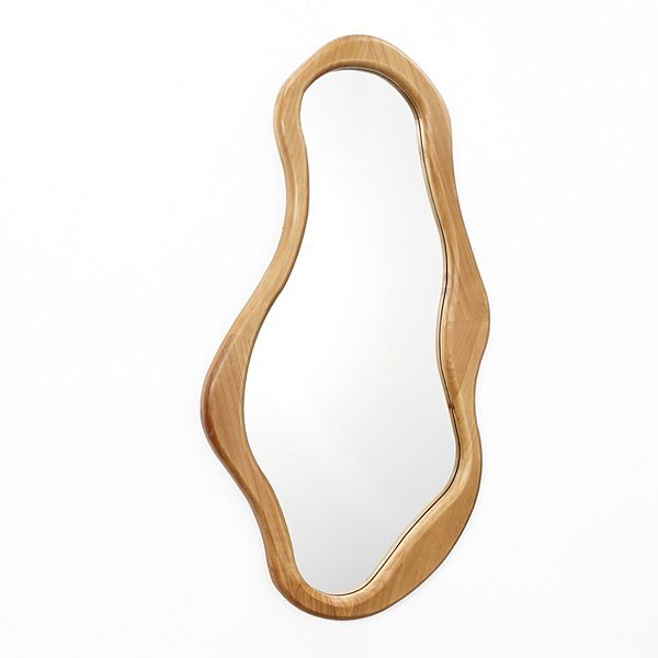 LuxenHome Pine Wood Frame Freeform Oval Wall Mirror Luxen Home