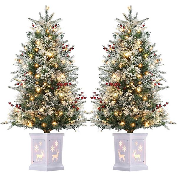 3FT Artificial Mini Christmas Tree with 78PCS 8 Mode Warm White Light Beads, Red Berry, 2PCS HD