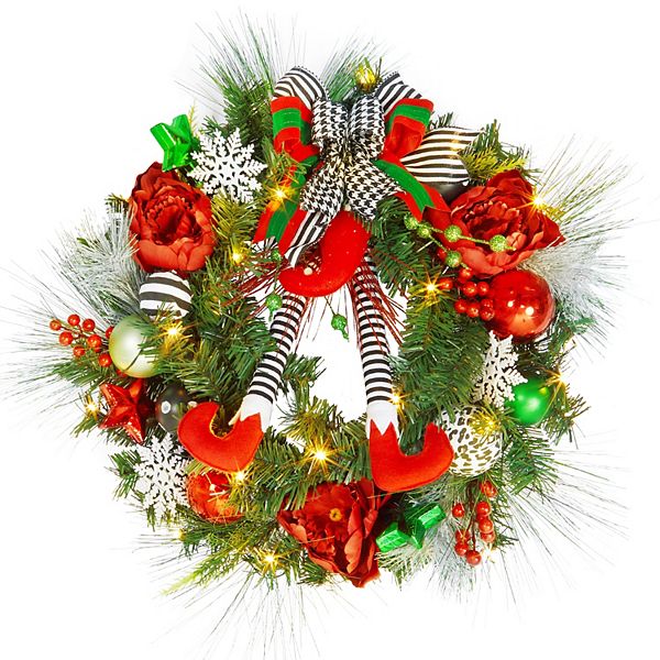 Pre-Lit Christmas Wreath for Front Door, for Door Window Indoor Outside Xmas Home Decor GARVEE