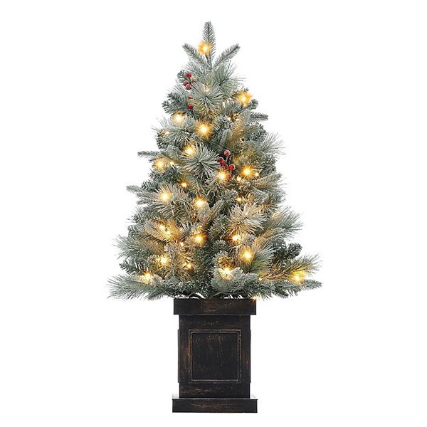 3 Ft Prelit Premium Snow Flocked Artificial Christmas Tree with 8 Mode Warm White Led HD