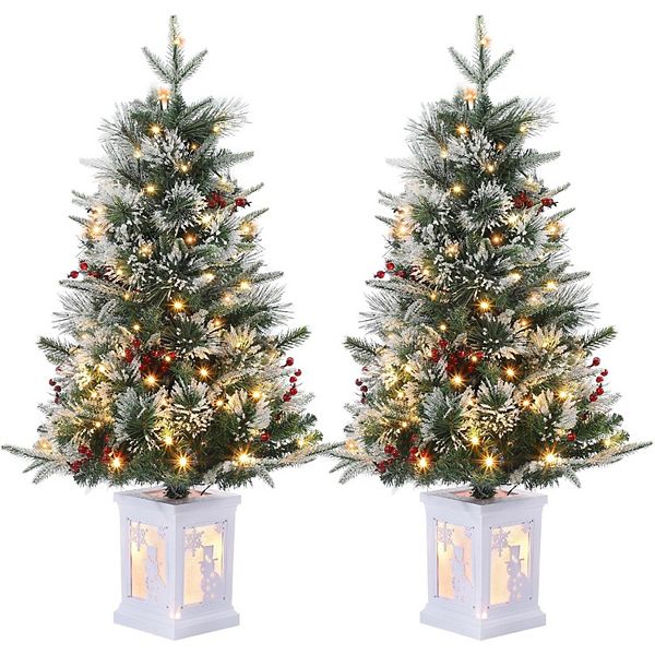 3FT Artificial Mini Christmas Tree with 78PCS 8 Mode Warm White Light Beads, Red Berry,2PCS HD