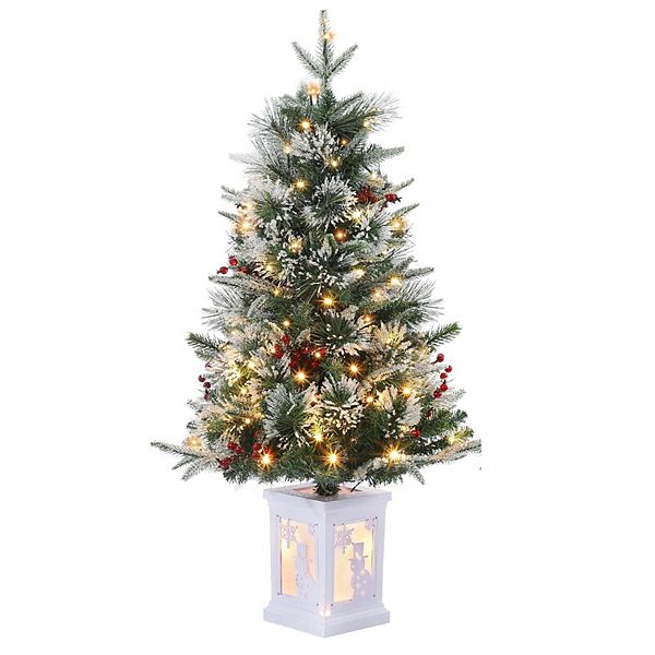 3FT Artificial Mini Christmas Tree with Snowman Light Box Base with 78PCS 8 Mode Warm White Light HD