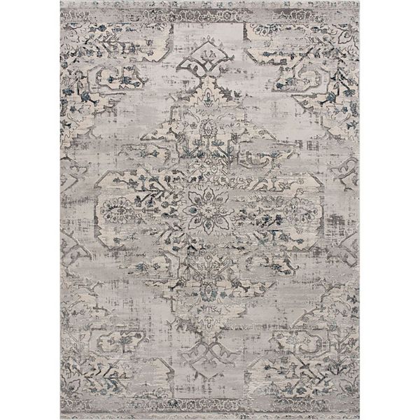 5' x 7' Gray and Blue Floral Rectangular Area Throw Rug Signature Home Collection