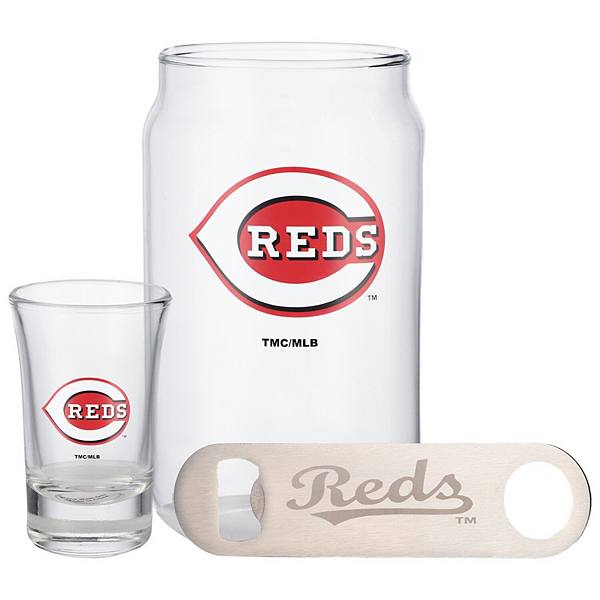 The Memory Company Cincinnati Reds Three-Pack Beer Glass, 2oz. Shot Glass & Bottle Opener Set The Memory Company